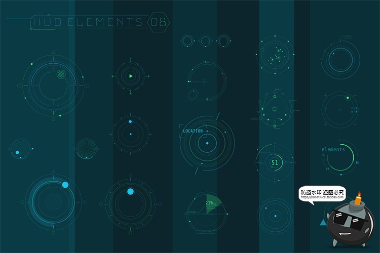 图片[19]-HUD信息图表高科技全息仪表盘数据可视化元素AI矢量PSD模板PS素材-设计猿
