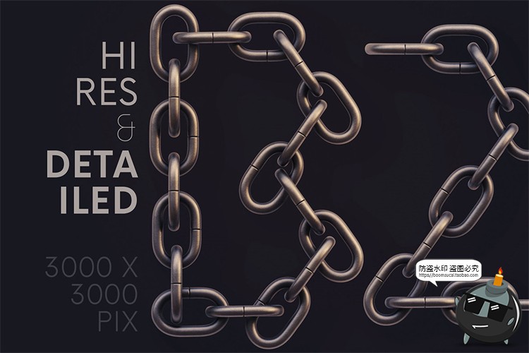 图片[1]-金属锁链铁链链条蒸汽朋克后期合成装饰元素PNG透明免抠图片素材-设计猿