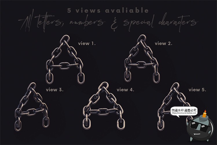 图片[2]-金属锁链铁链链条蒸汽朋克后期合成装饰元素PNG透明免抠图片素材-设计猿