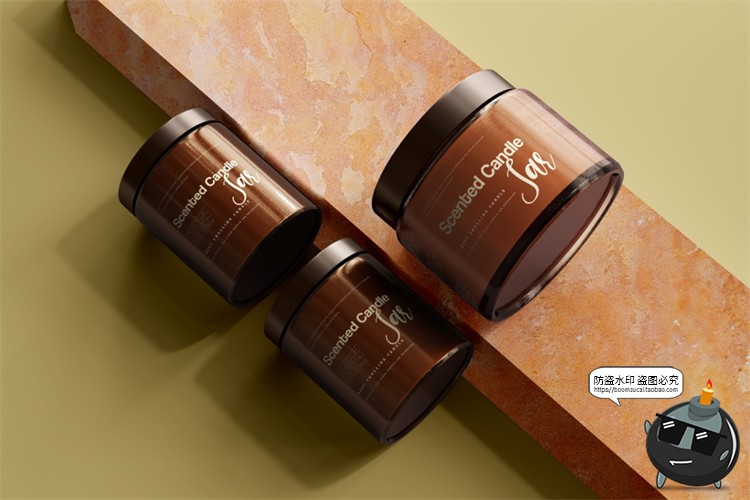 图片[1]-蜡烛香薰品牌琥珀色玻璃罐包装LOGO展示贴图VI样机PSD模板PS素材-设计猿