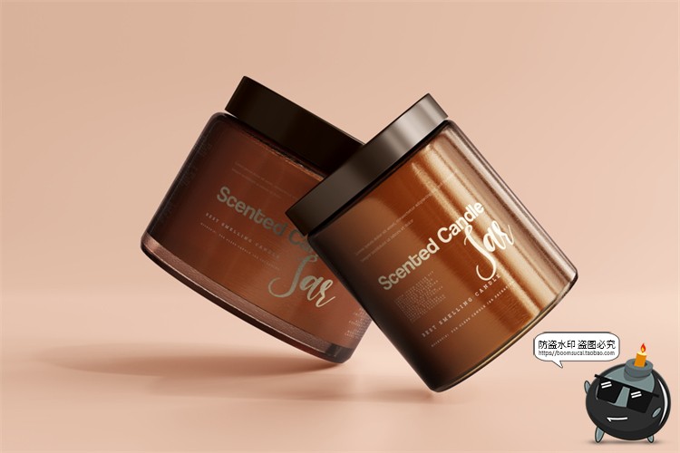 图片[2]-蜡烛香薰品牌琥珀色玻璃罐包装LOGO展示贴图VI样机PSD模板PS素材-设计猿
