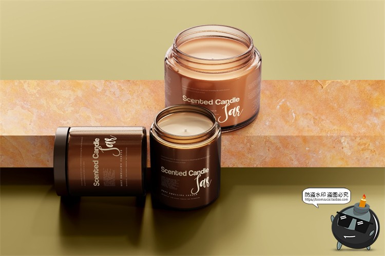 图片[11]-蜡烛香薰品牌琥珀色玻璃罐包装LOGO展示贴图VI样机PSD模板PS素材-设计猿