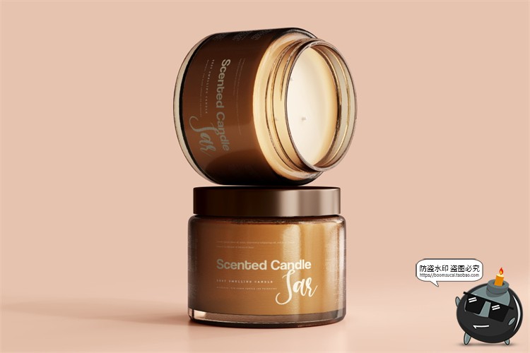 图片[19]-蜡烛香薰品牌琥珀色玻璃罐包装LOGO展示贴图VI样机PSD模板PS素材-设计猿