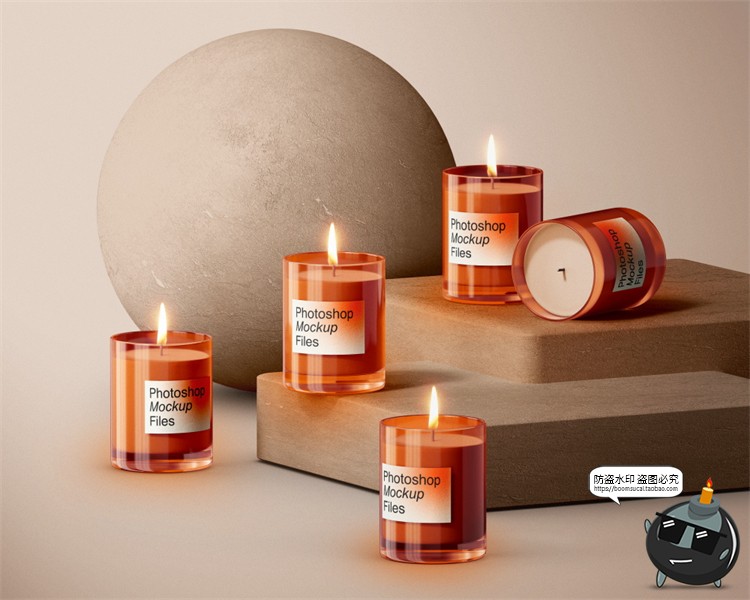 图片[1]-香薰蜡烛礼物伴手礼文创礼品噪点风包装贴图VI样机PSD模板PS素材-设计猿