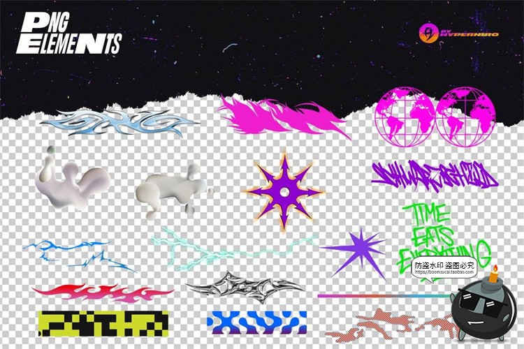 图片[1]-酸性潮流复古时尚抽象热成像霓虹风PSD模板PNG免抠图文排版PS素材-设计猿