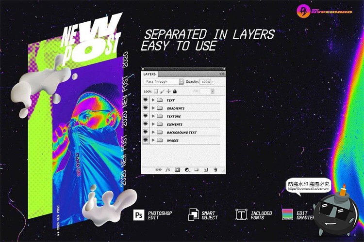 图片[5]-酸性潮流复古时尚抽象热成像霓虹风PSD模板PNG免抠图文排版PS素材-设计猿