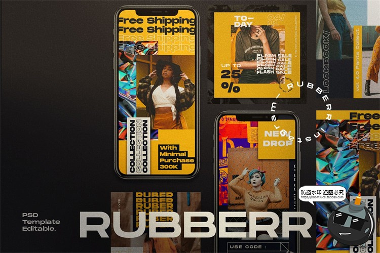 图片[2]-橙色系时尚潮流新媒体潮牌英文重叠字海报图文排版PSD模板PS素材-设计猿