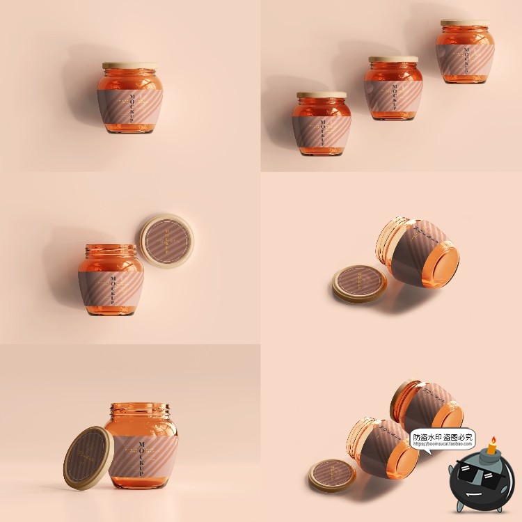 图片[2]-玻璃罐蜂蜜琥珀色密封多规格透明瓶展示贴图PSD模板样机集PS素材-设计猿