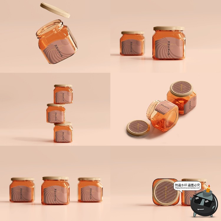 图片[3]-玻璃罐蜂蜜琥珀色密封多规格透明瓶展示贴图PSD模板样机集PS素材-设计猿
