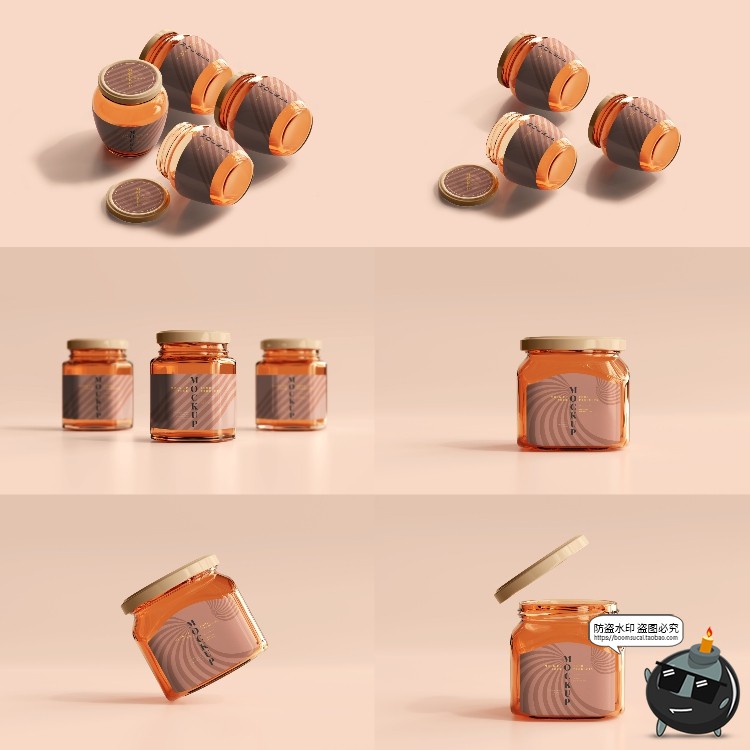 图片[4]-玻璃罐蜂蜜琥珀色密封多规格透明瓶展示贴图PSD模板样机集PS素材-设计猿