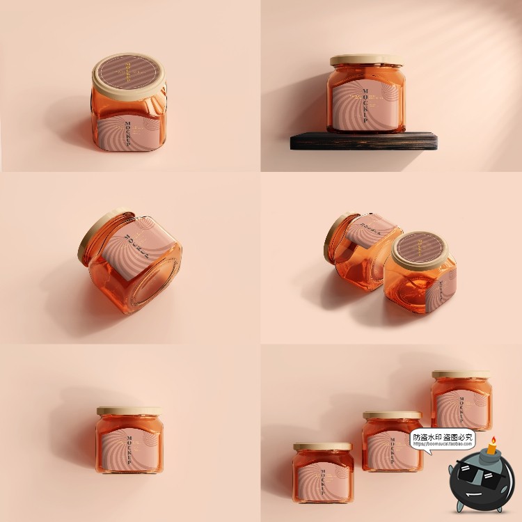 图片[6]-玻璃罐蜂蜜琥珀色密封多规格透明瓶展示贴图PSD模板样机集PS素材-设计猿