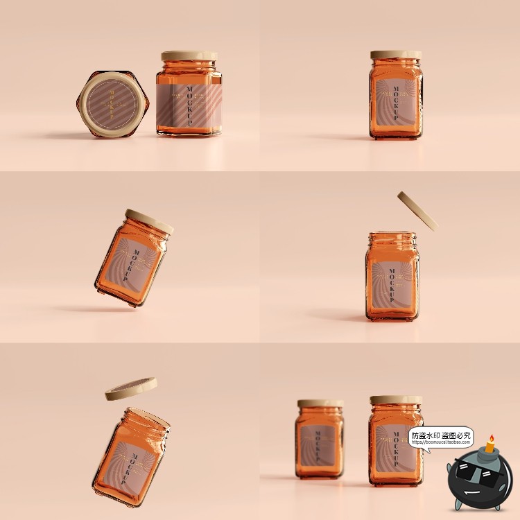 图片[7]-玻璃罐蜂蜜琥珀色密封多规格透明瓶展示贴图PSD模板样机集PS素材-设计猿