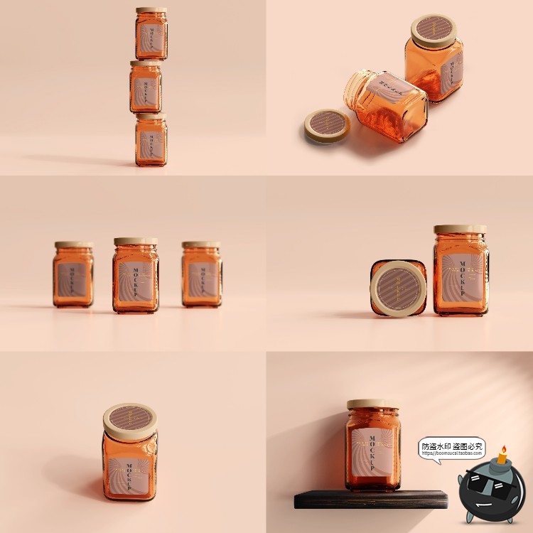 图片[8]-玻璃罐蜂蜜琥珀色密封多规格透明瓶展示贴图PSD模板样机集PS素材-设计猿