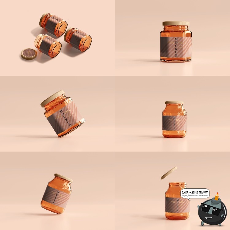 图片[17]-玻璃罐蜂蜜琥珀色密封多规格透明瓶展示贴图PSD模板样机集PS素材-设计猿