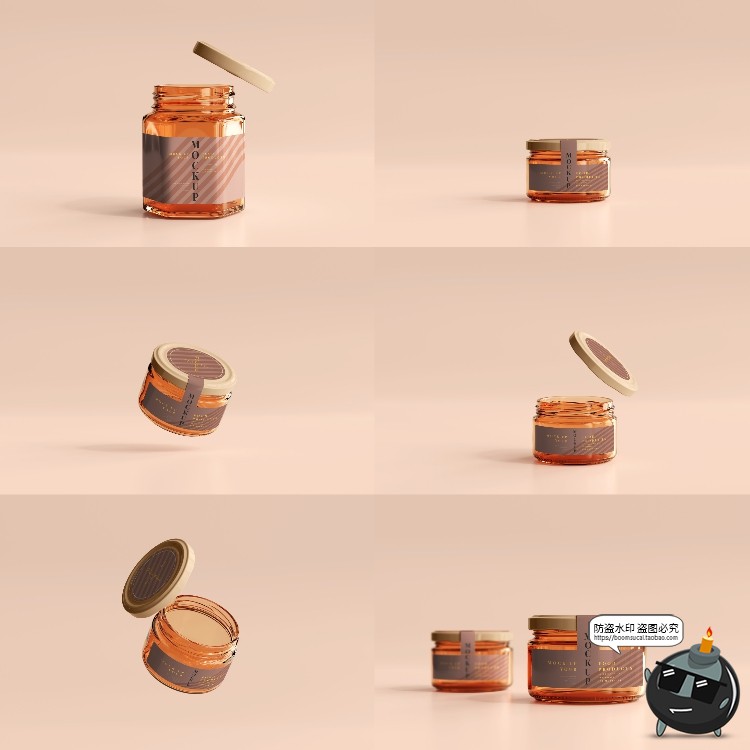 图片[20]-玻璃罐蜂蜜琥珀色密封多规格透明瓶展示贴图PSD模板样机集PS素材-设计猿