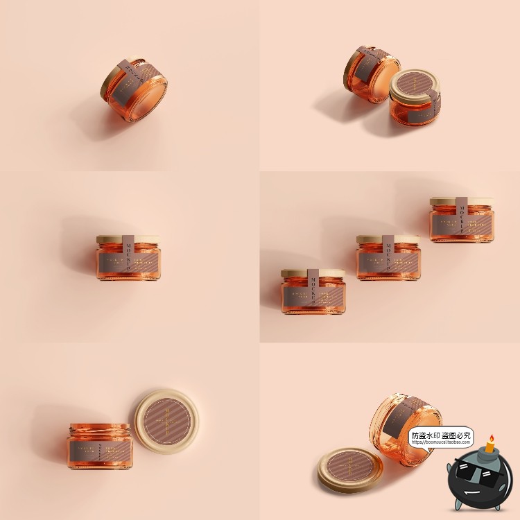 图片[21]-玻璃罐蜂蜜琥珀色密封多规格透明瓶展示贴图PSD模板样机集PS素材-设计猿