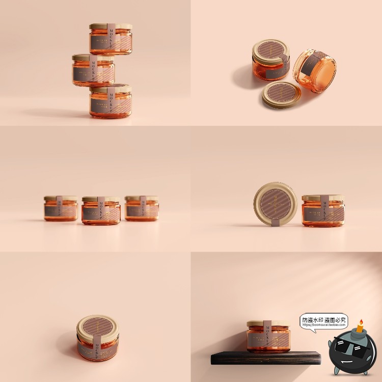 图片[22]-玻璃罐蜂蜜琥珀色密封多规格透明瓶展示贴图PSD模板样机集PS素材-设计猿