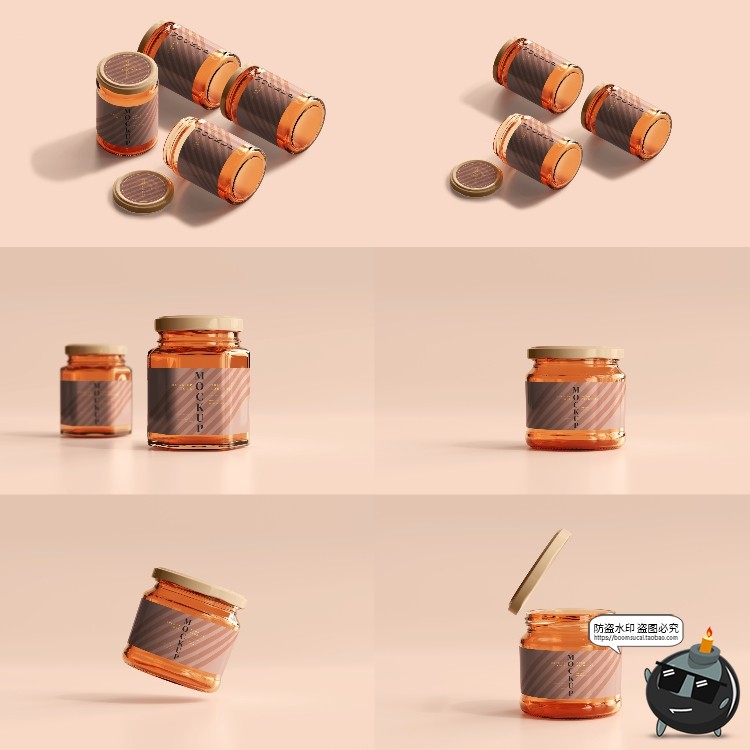 图片[23]-玻璃罐蜂蜜琥珀色密封多规格透明瓶展示贴图PSD模板样机集PS素材-设计猿