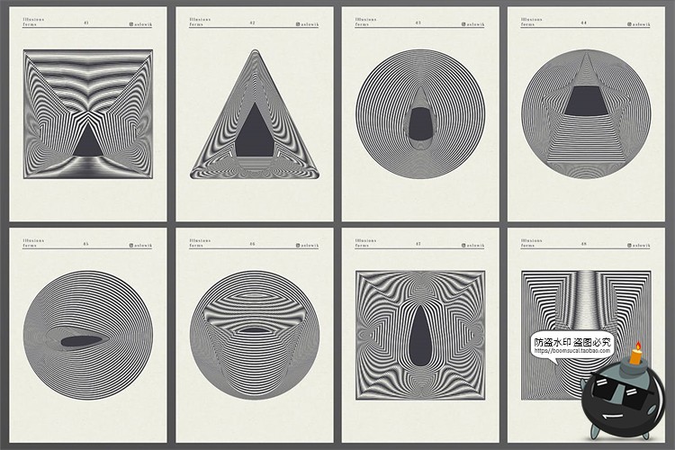 图片[2]-艺术抽象科幻摩尔纹几何扭曲水波纹潮流背景底纹AI矢量PNG素材-设计猿