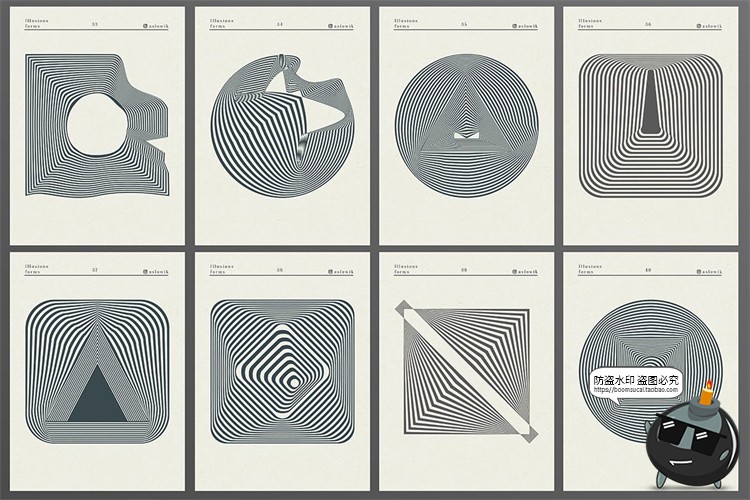 图片[3]-艺术抽象科幻摩尔纹几何扭曲水波纹潮流背景底纹AI矢量PNG素材-设计猿