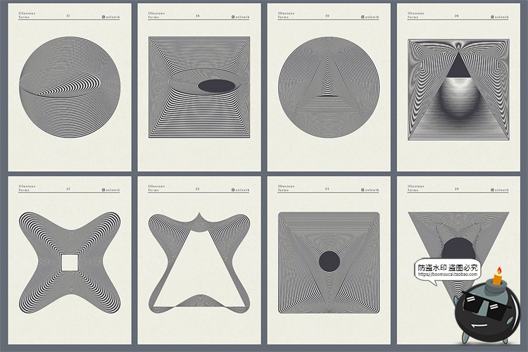 图片[5]-艺术抽象科幻摩尔纹几何扭曲水波纹潮流背景底纹AI矢量PNG素材-设计猿