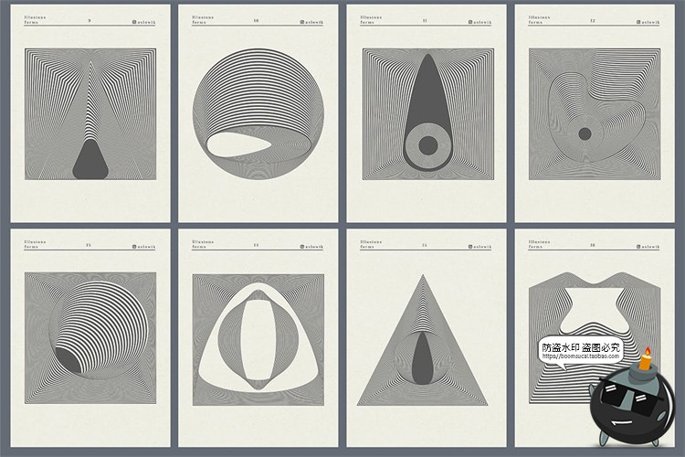 图片[6]-艺术抽象科幻摩尔纹几何扭曲水波纹潮流背景底纹AI矢量PNG素材-设计猿