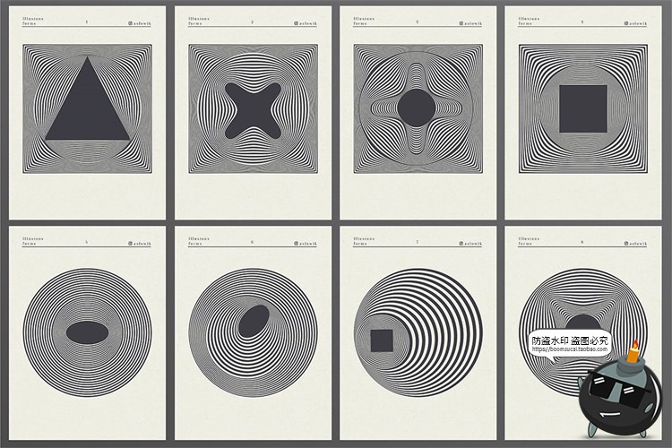 图片[7]-艺术抽象科幻摩尔纹几何扭曲水波纹潮流背景底纹AI矢量PNG素材-设计猿