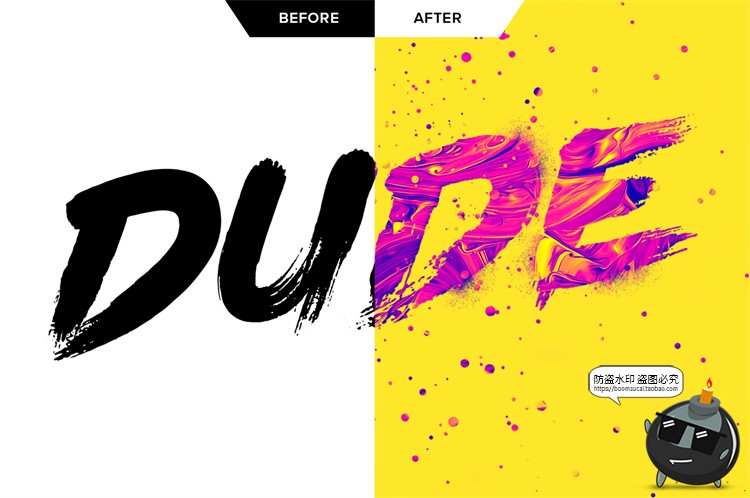 图片[1]-丙烯酸文艺多彩颜料染料文本标题ASL样式字体特效样机PSD模板素材-设计猿