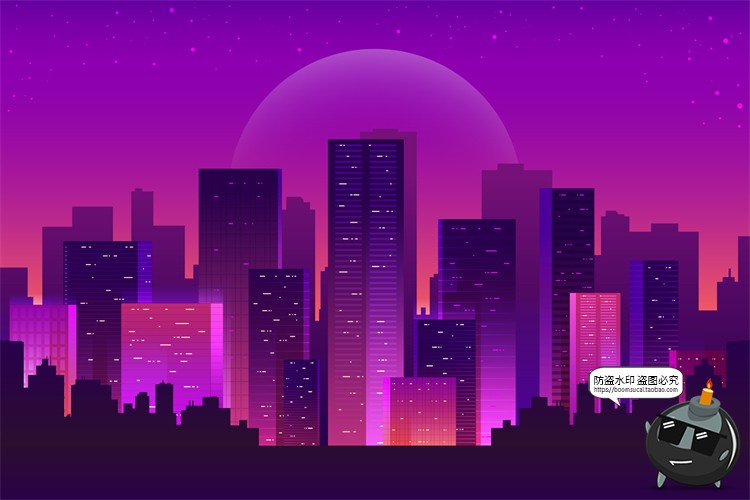 图片[1]-赛博朋克复古蒸汽波网格霓虹科技科幻未来城市街道AI矢量插画素材-设计猿