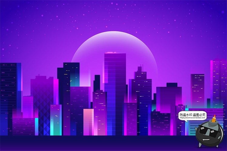 图片[2]-赛博朋克复古蒸汽波网格霓虹科技科幻未来城市街道AI矢量插画素材-设计猿