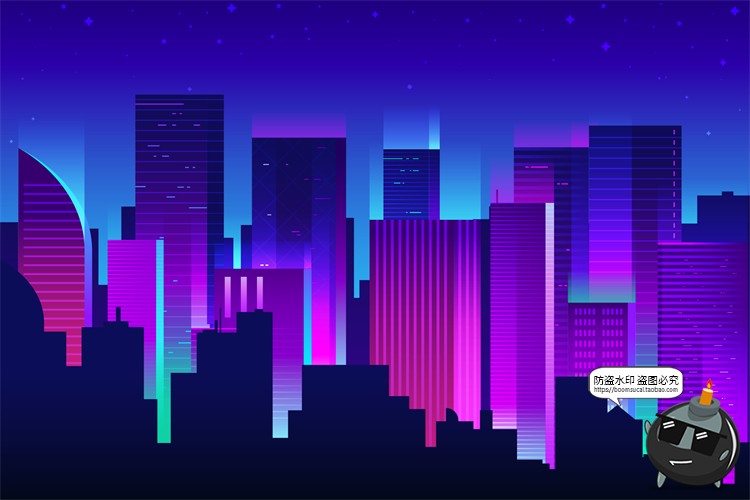 图片[3]-赛博朋克复古蒸汽波网格霓虹科技科幻未来城市街道AI矢量插画素材-设计猿