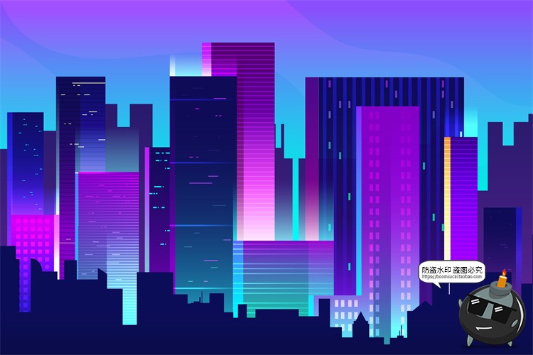 图片[4]-赛博朋克复古蒸汽波网格霓虹科技科幻未来城市街道AI矢量插画素材-设计猿