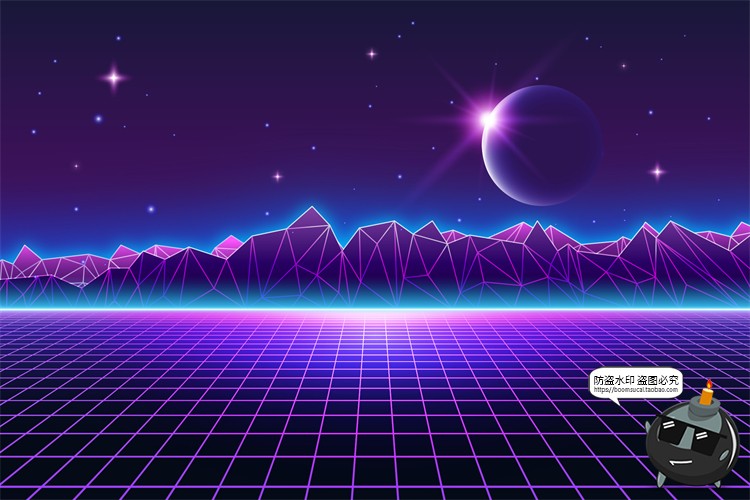 图片[5]-赛博朋克复古蒸汽波网格霓虹科技科幻未来城市街道AI矢量插画素材-设计猿