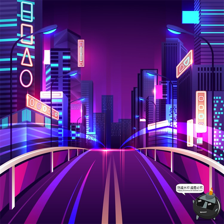 图片[9]-赛博朋克复古蒸汽波网格霓虹科技科幻未来城市街道AI矢量插画素材-设计猿