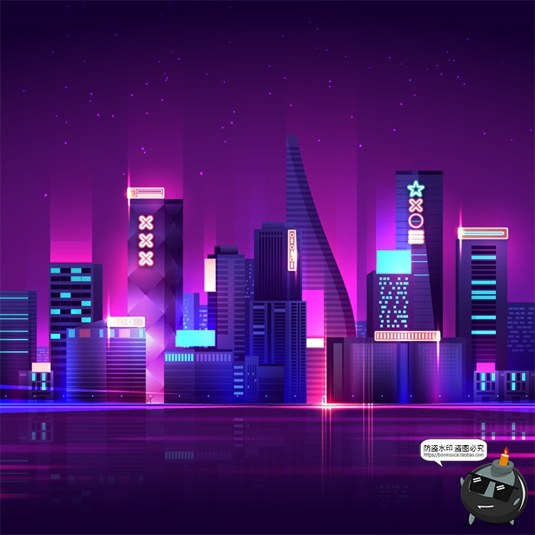 图片[10]-赛博朋克复古蒸汽波网格霓虹科技科幻未来城市街道AI矢量插画素材-设计猿