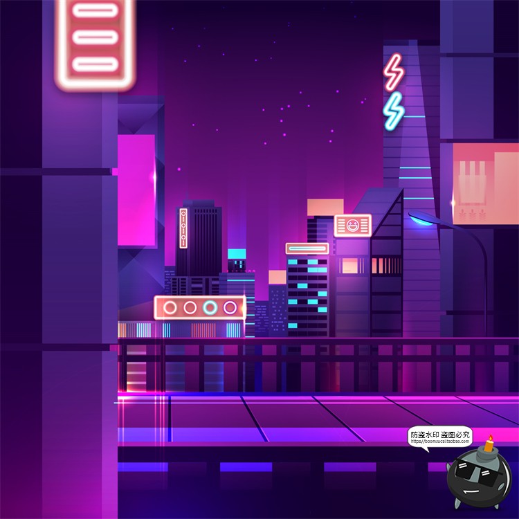 图片[11]-赛博朋克复古蒸汽波网格霓虹科技科幻未来城市街道AI矢量插画素材-设计猿