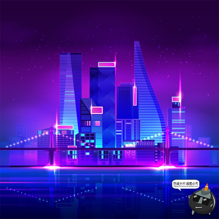 图片[12]-赛博朋克复古蒸汽波网格霓虹科技科幻未来城市街道AI矢量插画素材-设计猿