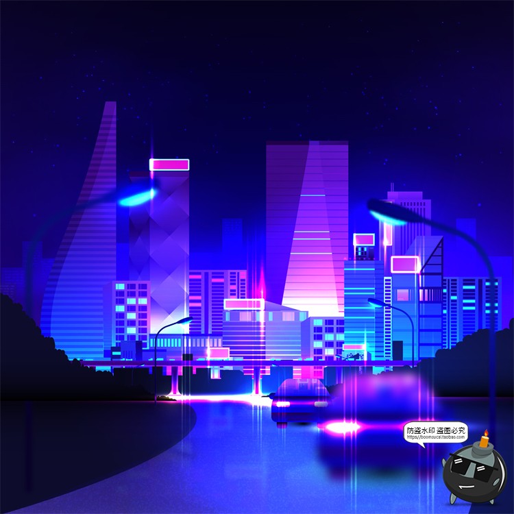 图片[13]-赛博朋克复古蒸汽波网格霓虹科技科幻未来城市街道AI矢量插画素材-设计猿