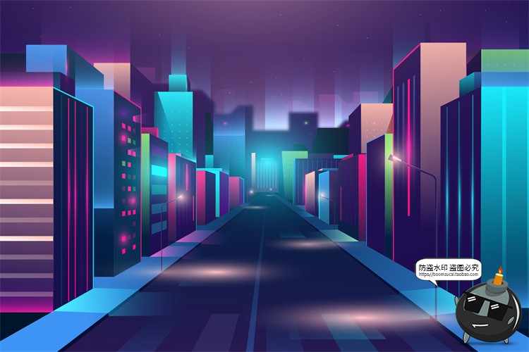 图片[15]-赛博朋克复古蒸汽波网格霓虹科技科幻未来城市街道AI矢量插画素材-设计猿