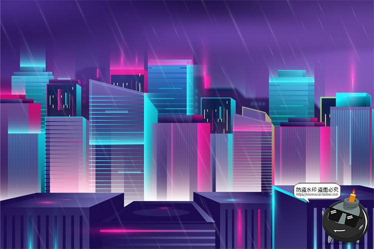 图片[16]-赛博朋克复古蒸汽波网格霓虹科技科幻未来城市街道AI矢量插画素材-设计猿