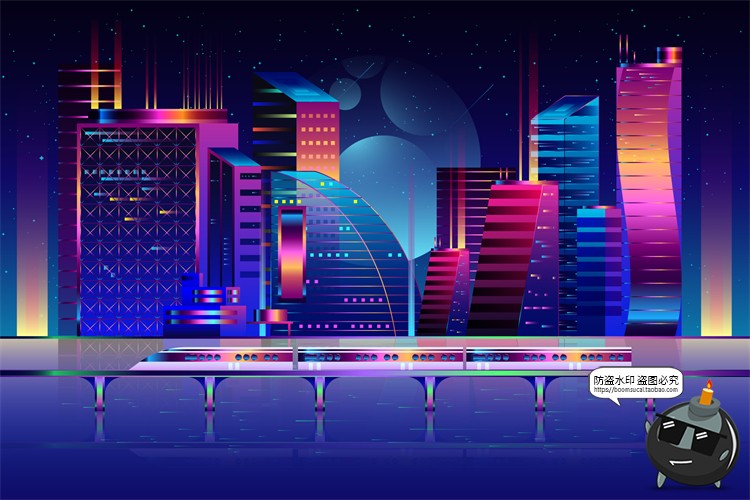 图片[19]-赛博朋克复古蒸汽波网格霓虹科技科幻未来城市街道AI矢量插画素材-设计猿