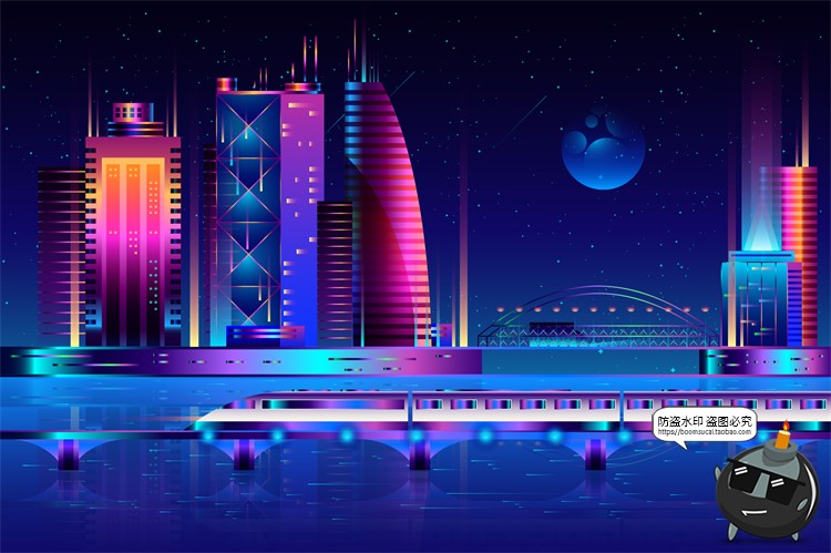 图片[22]-赛博朋克复古蒸汽波网格霓虹科技科幻未来城市街道AI矢量插画素材-设计猿