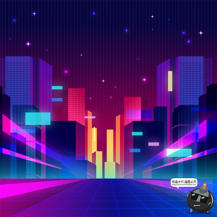 图片[26]-赛博朋克复古蒸汽波网格霓虹科技科幻未来城市街道AI矢量插画素材-设计猿