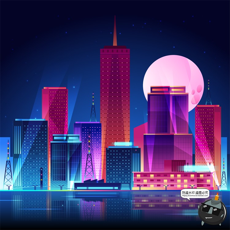 图片[30]-赛博朋克复古蒸汽波网格霓虹科技科幻未来城市街道AI矢量插画素材-设计猿