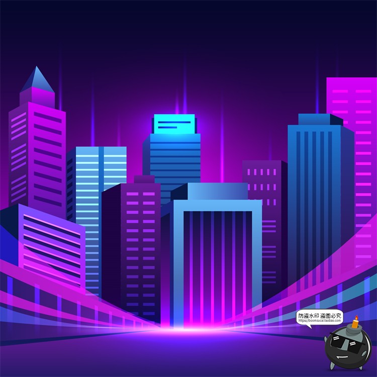 图片[31]-赛博朋克复古蒸汽波网格霓虹科技科幻未来城市街道AI矢量插画素材-设计猿