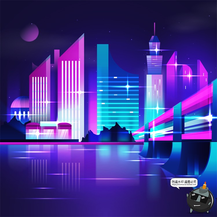 图片[32]-赛博朋克复古蒸汽波网格霓虹科技科幻未来城市街道AI矢量插画素材-设计猿