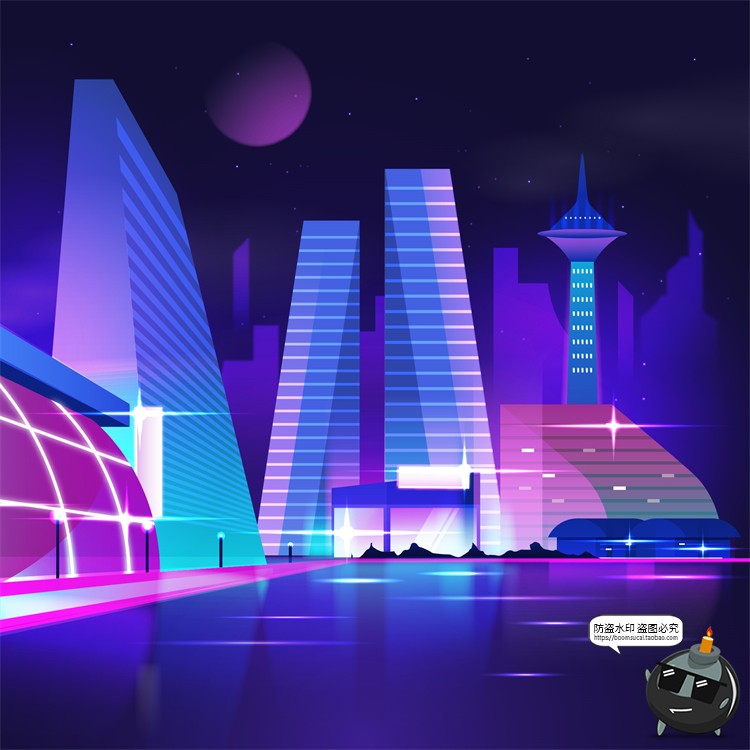 图片[33]-赛博朋克复古蒸汽波网格霓虹科技科幻未来城市街道AI矢量插画素材-设计猿