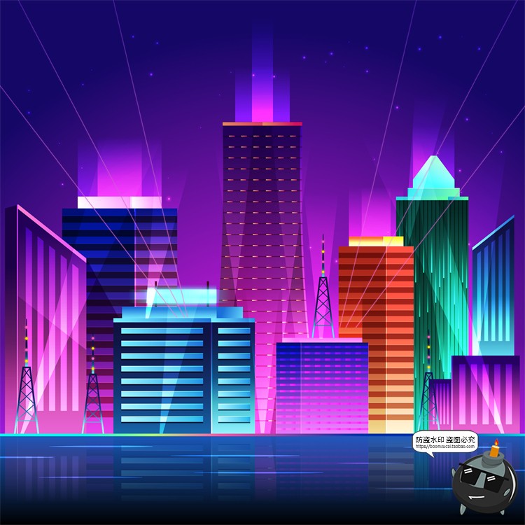 图片[35]-赛博朋克复古蒸汽波网格霓虹科技科幻未来城市街道AI矢量插画素材-设计猿