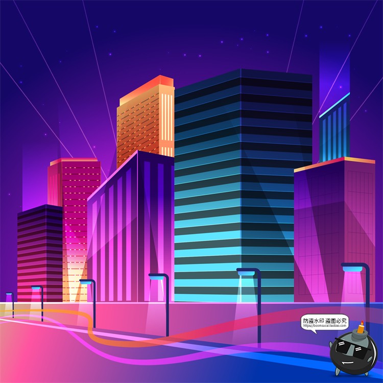 图片[36]-赛博朋克复古蒸汽波网格霓虹科技科幻未来城市街道AI矢量插画素材-设计猿