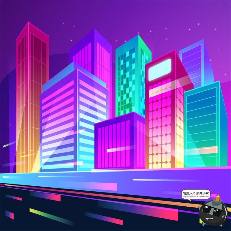 图片[38]-赛博朋克复古蒸汽波网格霓虹科技科幻未来城市街道AI矢量插画素材-设计猿